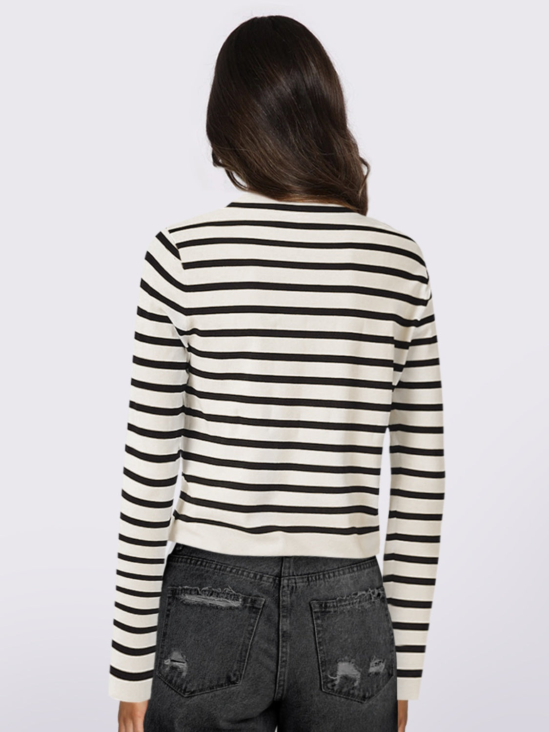 Striped Round Neck Button Up Long Sleeve Cardigan - Chic Yana’s Fashion