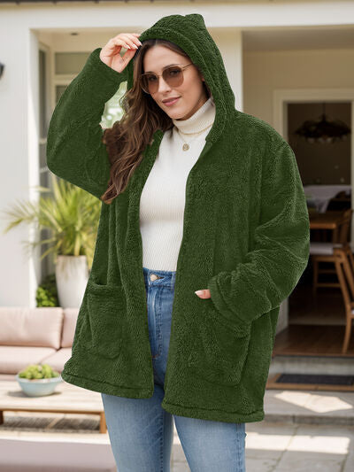 Plus Size Zip Up Long Sleeve Hooded Outerwear - Chic Yana's Fashion