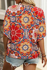 Printed V Neck Half Sleeve Blouse - Chic Yana's Fashion