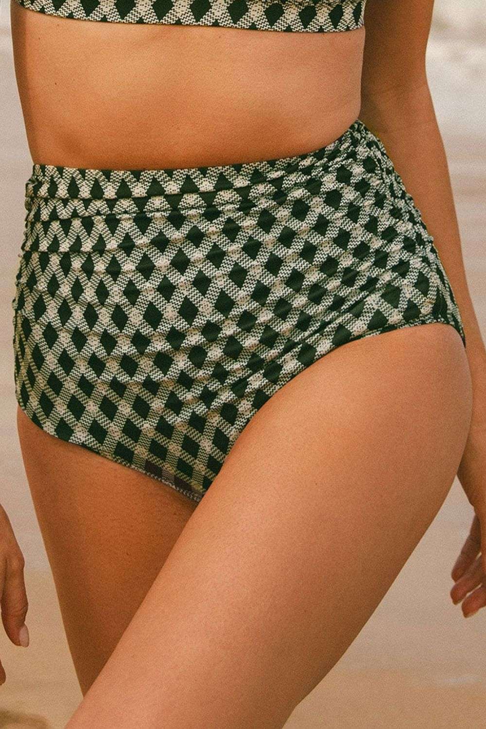 Dotted Mesh Plaid Patchwork High Waisted Swim Set - Stylish and Trendy Women's Fashion from Chic Yana's Fashion