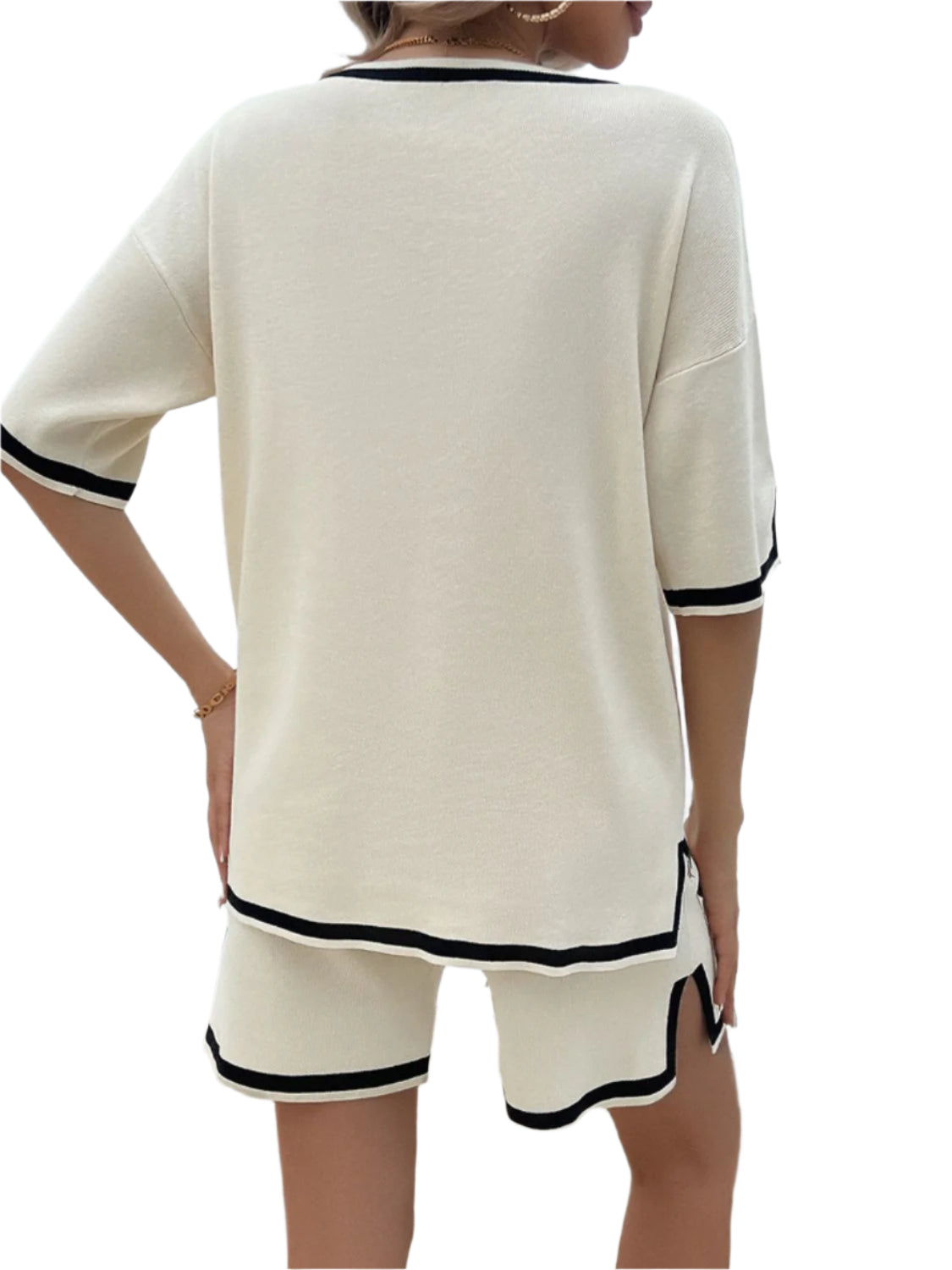 Devine Contrast Trim V-Neck Top and Shorts Set - Shop Now at Chic Yana's Fashion