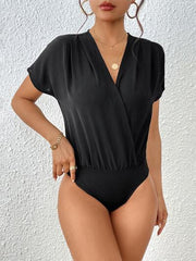 Perfee Surplice Short Sleeve Ruched Bodysuit - Chic Yana's Fashion