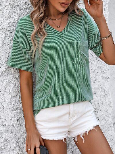 Mandy V Neck Dropped Shoulder T Shirt - Chic Yana's Fashion