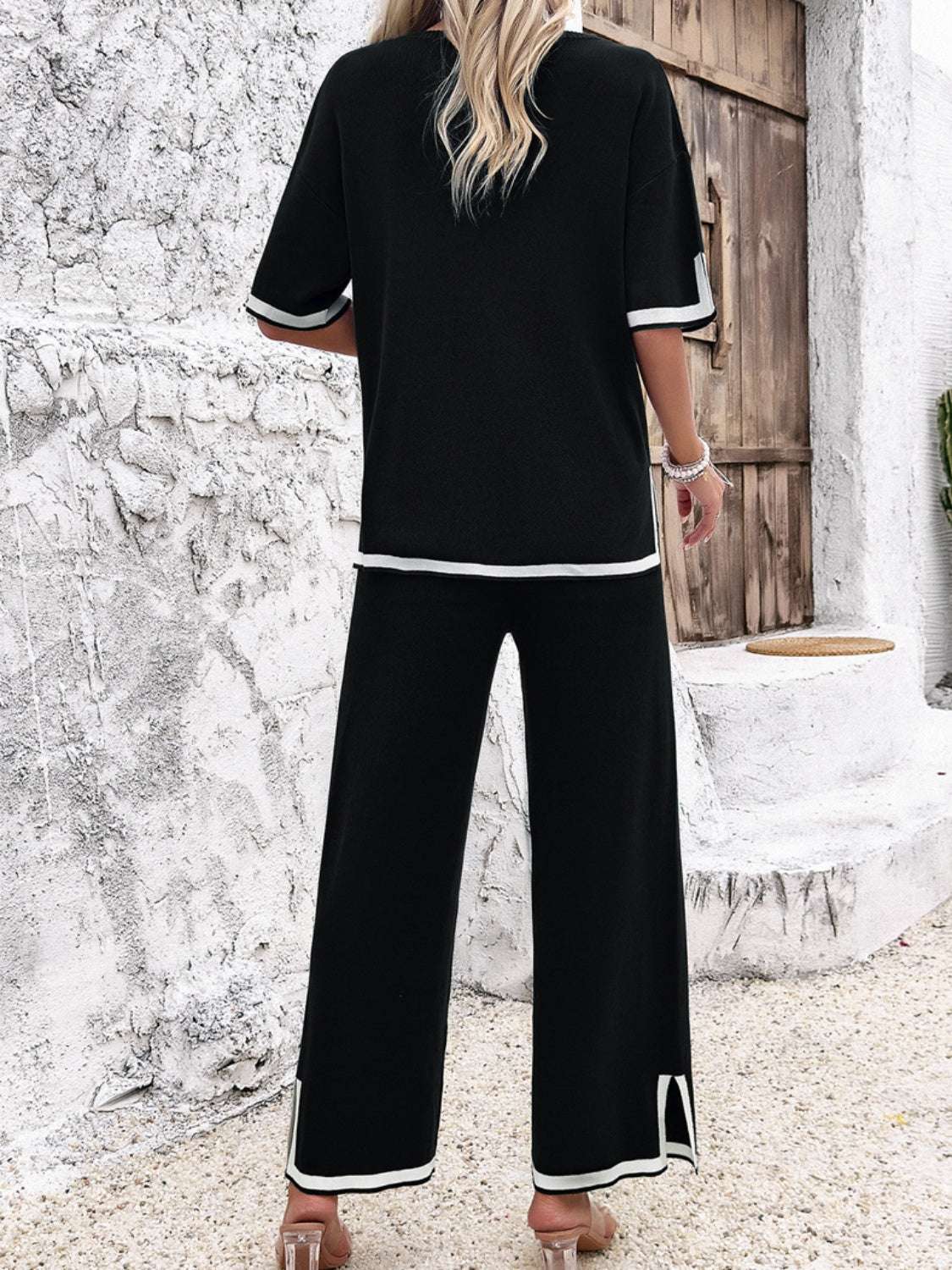 Devine Contrast Trim Round Neck Top and Pants Set – Chic Yana’s Fashion