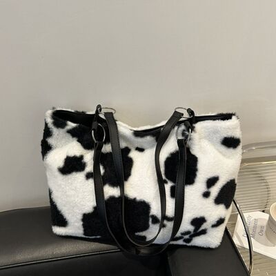 Cow Print Furry Tote Bag - Chic Yana's Fashion