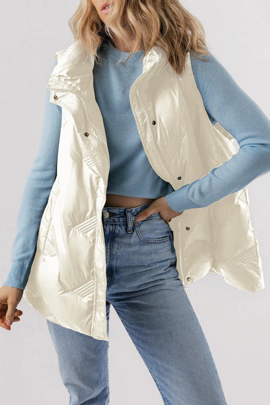 Pocketed Textured Zip Up Vest Coat - Chic Yana’s Fashion