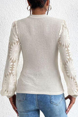 Mock Neck Lace Long Sleeve Top - Chic Yana's Fashion