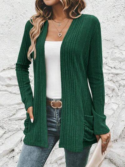 Pocketed Open Front Long Sleeve Cardigan - Chic Yana's Fashion