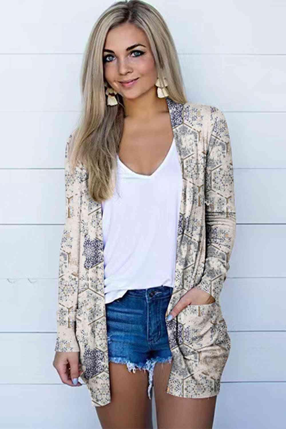 Printed Long Sleeve Cardigan - Chic Yana's Fashion