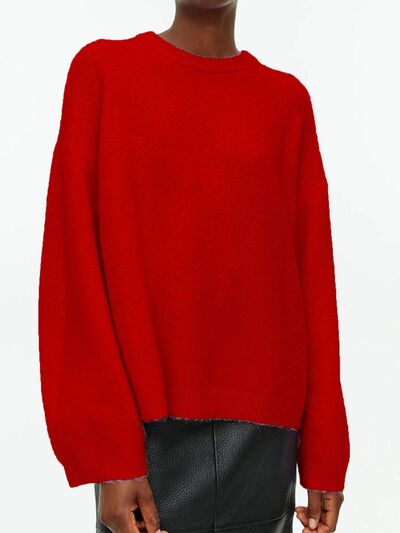 Round Neck Drop Shoulder Sweater - Chic Yana's Fashion