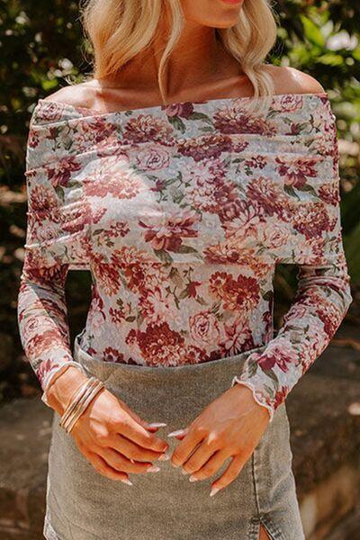 Floral Off Shoulder Long Sleeve Bodysuit - Chic Yana's Fashion