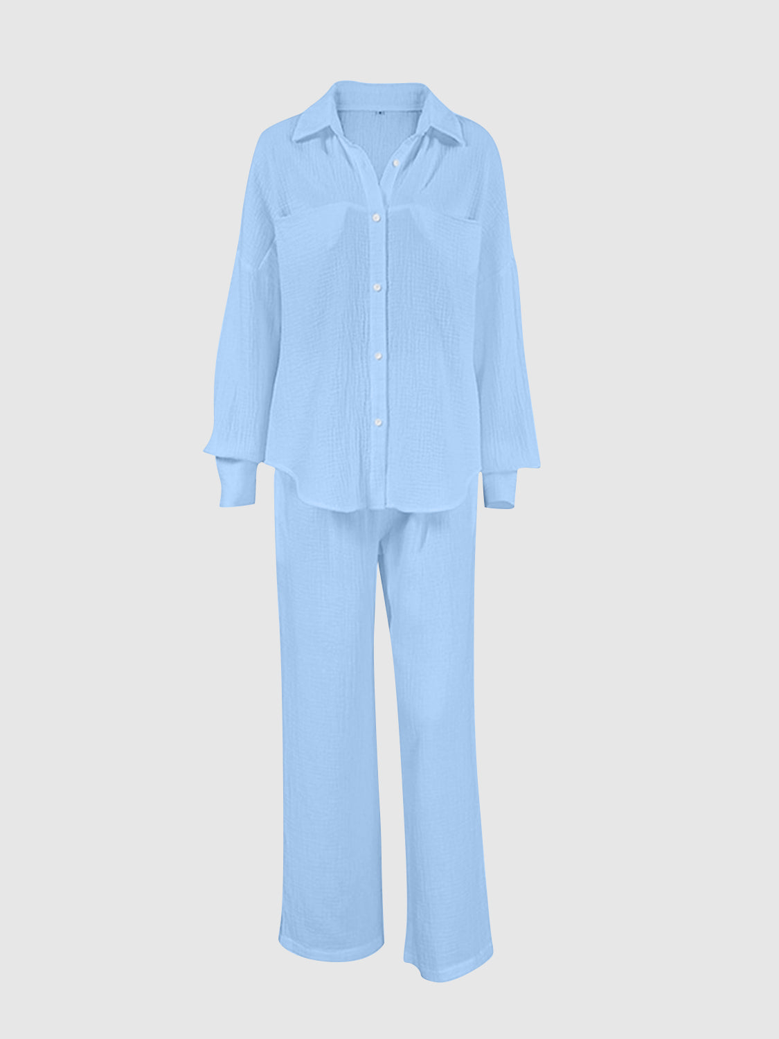 Texture Button Up Long Sleeve Shirt and Pants Set – Chic Yana’s Fashion