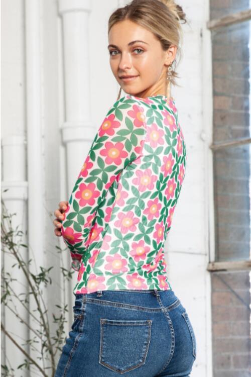 Floral Round Neck Long Sleeve Top - Chic Yana's Fashion