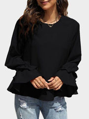 Round Neck Double Layered Flounce Sleeve Top - Chic Yana's Fashion