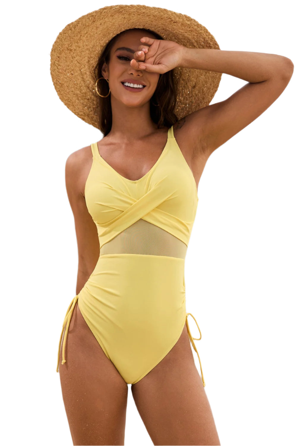 Drawstring Ruched V-Neck One-Piece Swimwear - Stylish and Trendy Women's Fashion from Chic Yana's Fashion