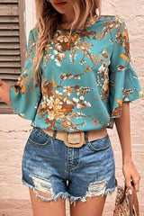 Printed Round Neck Half Sleeve Blouse 1 - Chic Yana's Fashion