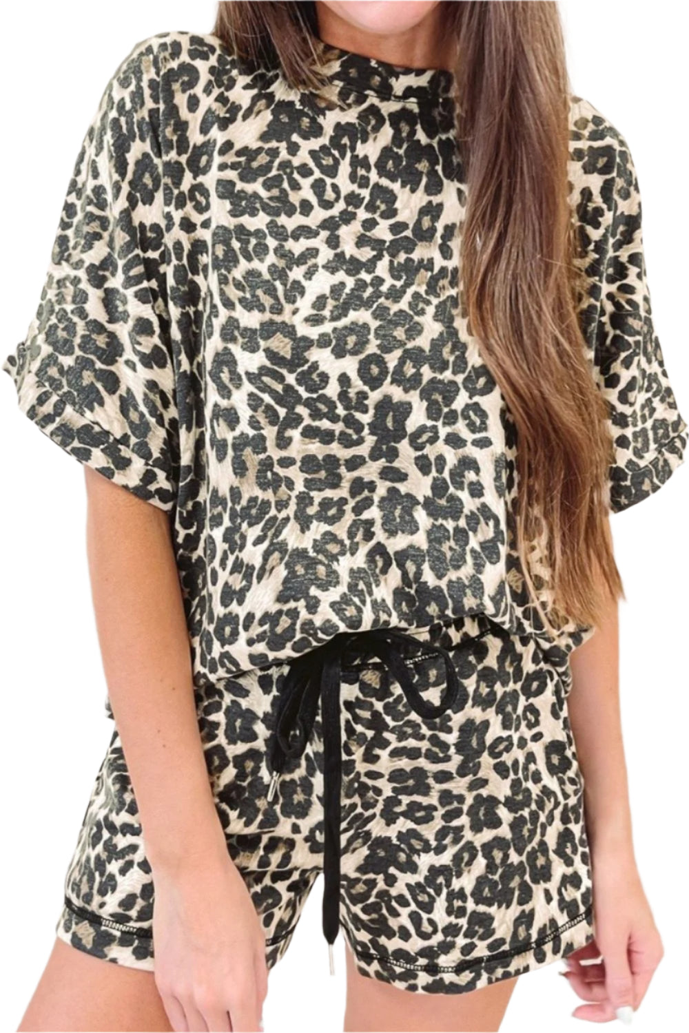 Leopard Round Neck Top and Shorts Set - Shop Now at Chic Yana's Fashion