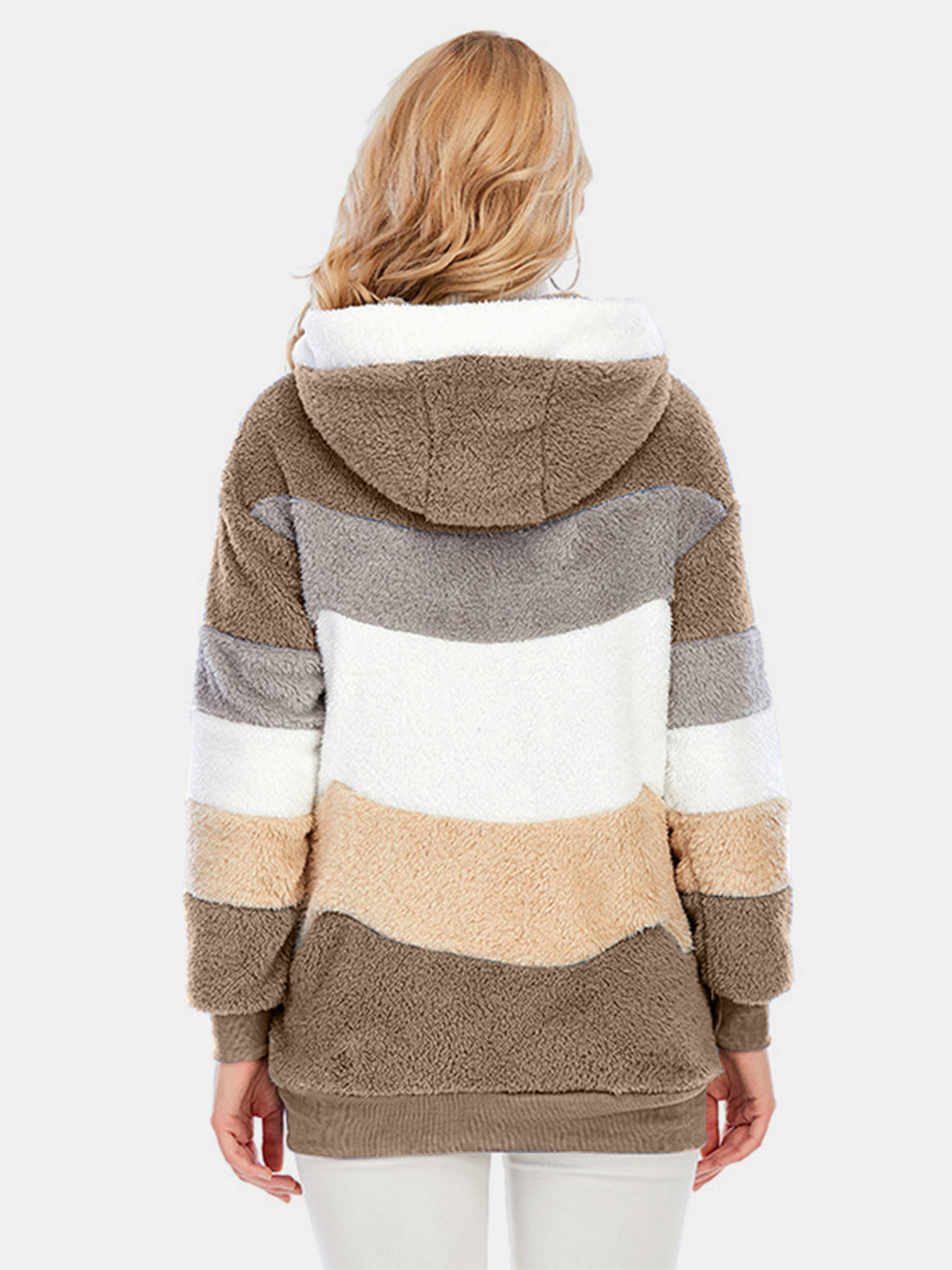 Full Size Drawstring Color Block Zip Up Hooded Outerwear - Chic Yana’s Fashion