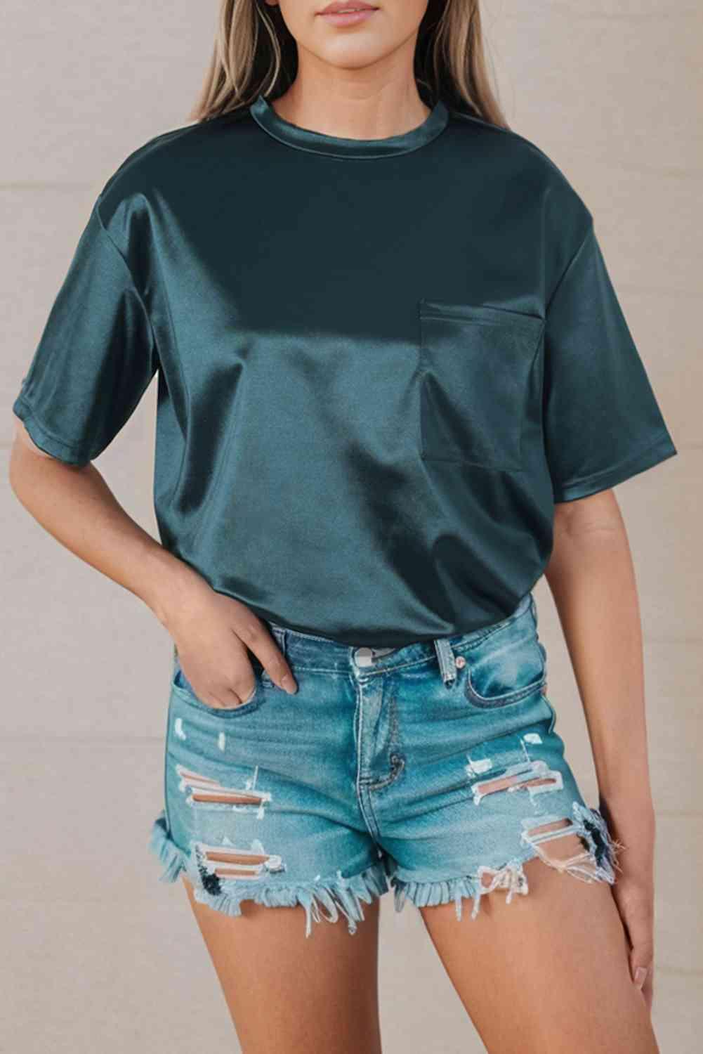 Round Neck Dropped Shoulder Top - Chic Yana's Fashion