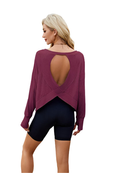 Backless Round Neck Long Sleeve T Shirt - Chic Yana's Fashion