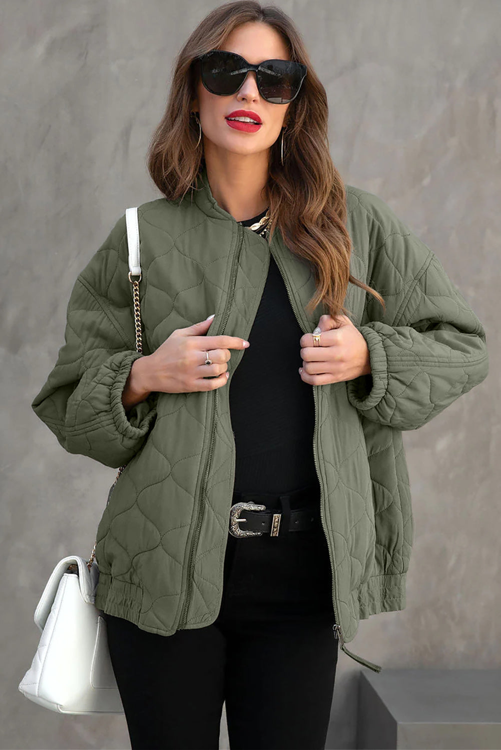 Zip Up Drop Shoulder Long Sleeve Puffer Jacket - Chic Yana’s Fashion