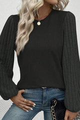 Ribbed Round Neck Long Sleeve Knit Top - Chic Yana's Fashion