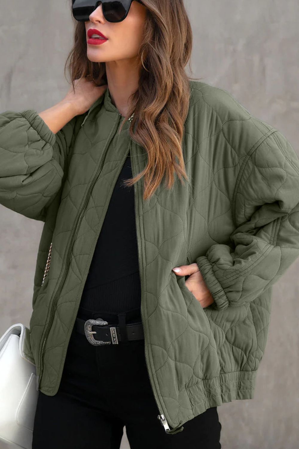 Zip Up Drop Shoulder Long Sleeve Puffer Jacket - Chic Yana’s Fashion