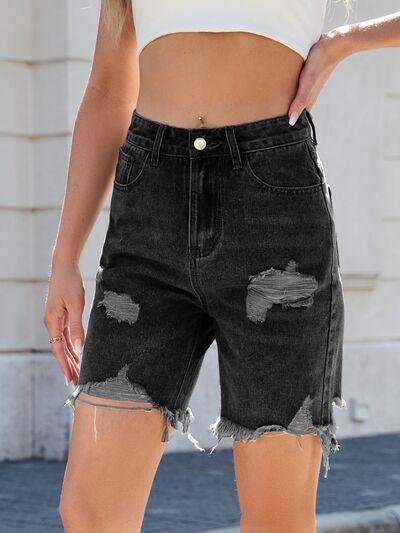 Distressed Raw Hem Denim Shorts 1 - Chic Yana's Fashion