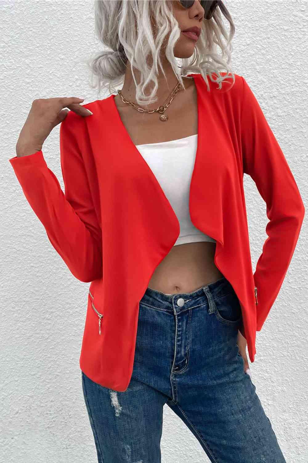 Open Front Zipper Pocket Cardigan - Chic Yana's Fashion