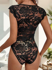 Perfee V Neck Lace Bodysuit - Chic Yana's Fashion