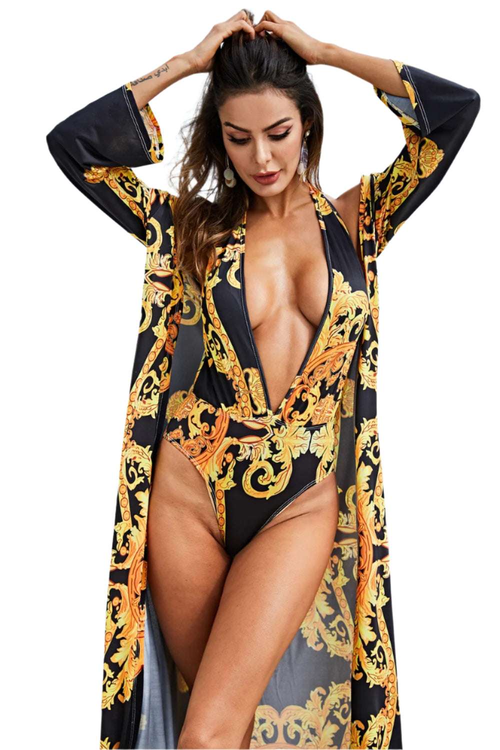 Printed Plunge One-Piece and Cover Up Swim Set – Chic Yana’s Fashion