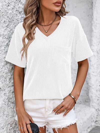 Mandy V Neck Dropped Shoulder T Shirt - Chic Yana's Fashion