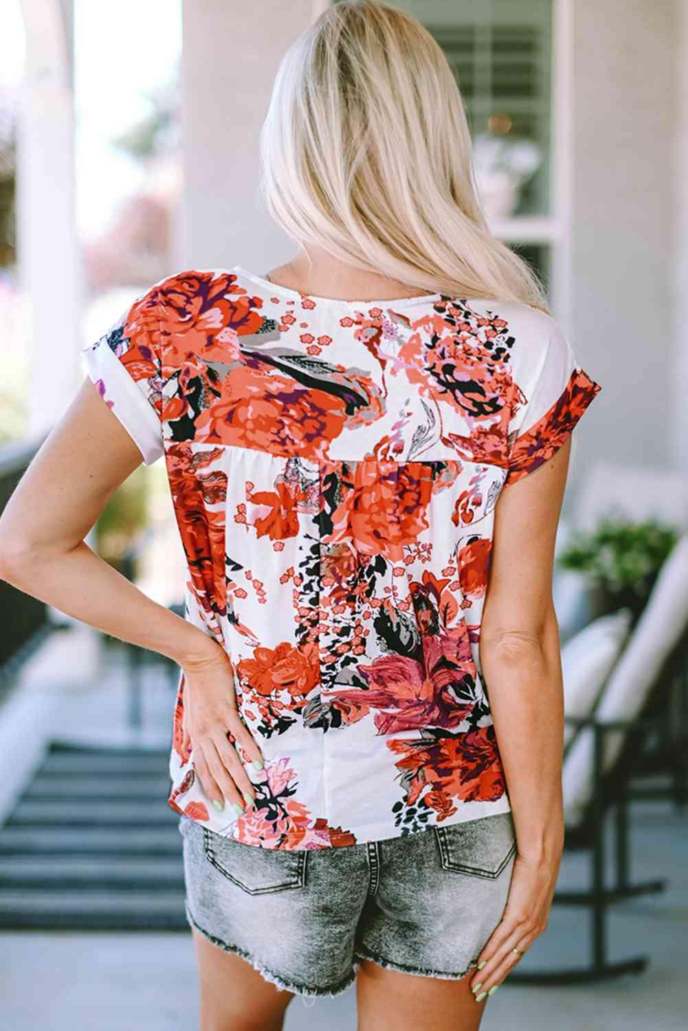 Floral Round Neck Short Sleeve Top - Chic Yana's Fashion