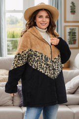 Plus Size Leopard Zip Up Hooded Outerwear - Chic Yana's Fashion