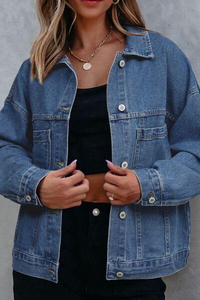 Pocketed Button Up Denim Jacket - Chic Yana's Fashion