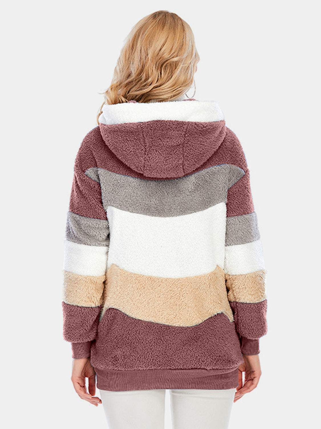 Full Size Drawstring Color Block Zip Up Hooded Outerwear - Chic Yana’s Fashion
