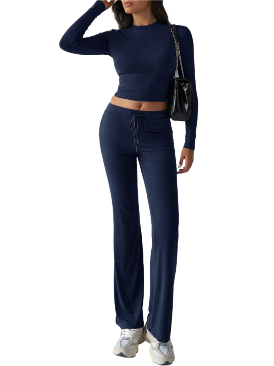 Devine Round Neck Long Sleeve Top and Drawstring Pants Set – Chic Yana’s Fashion