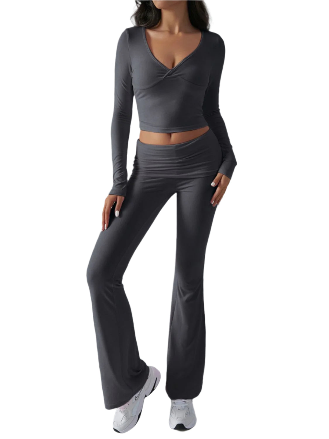 Devine Ruched Long Sleeve Top and Pants Set - Shop Now at Chic Yana's Fashion