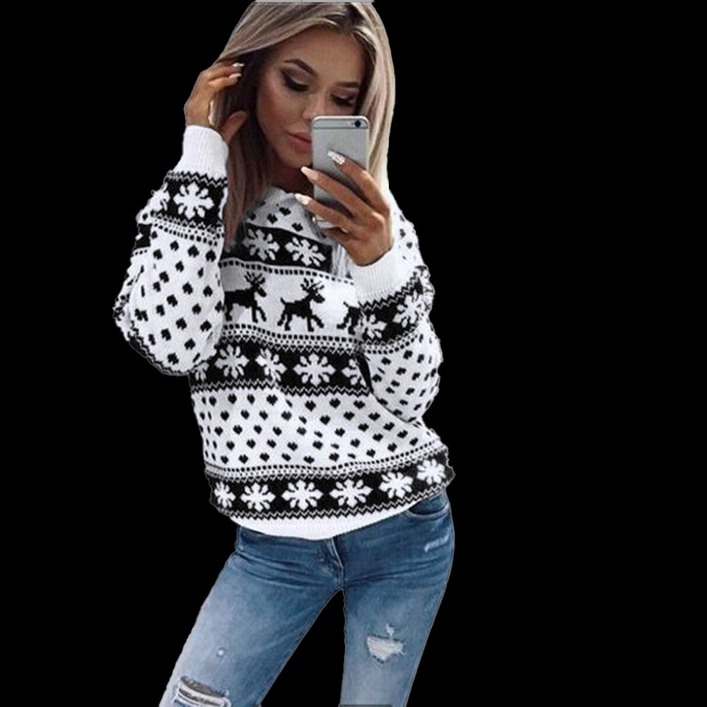 Chic Yana Fashion Cozy Snow Deer Knit Sweater — white