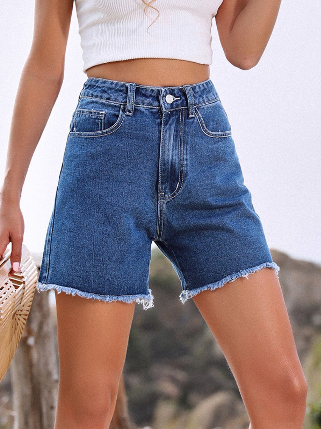 Raw Hem High Waist Denim Shorts - High-Quality Fashion | Chic Yana