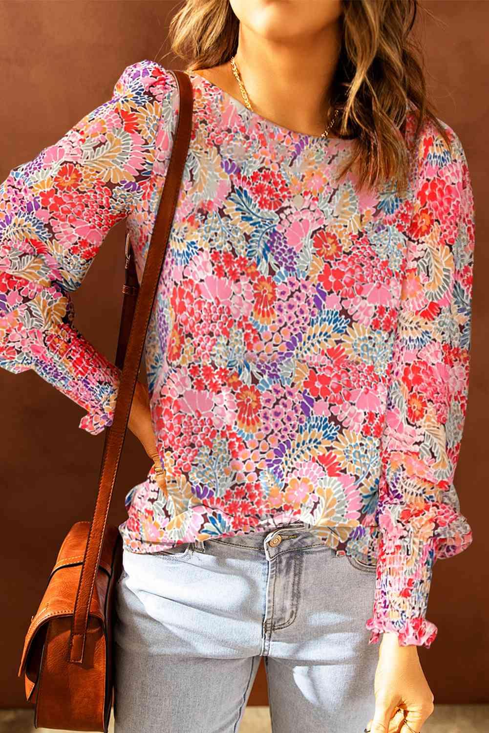 Floral Print Long Puff Sleeve Blouse - Chic Yana's Fashion