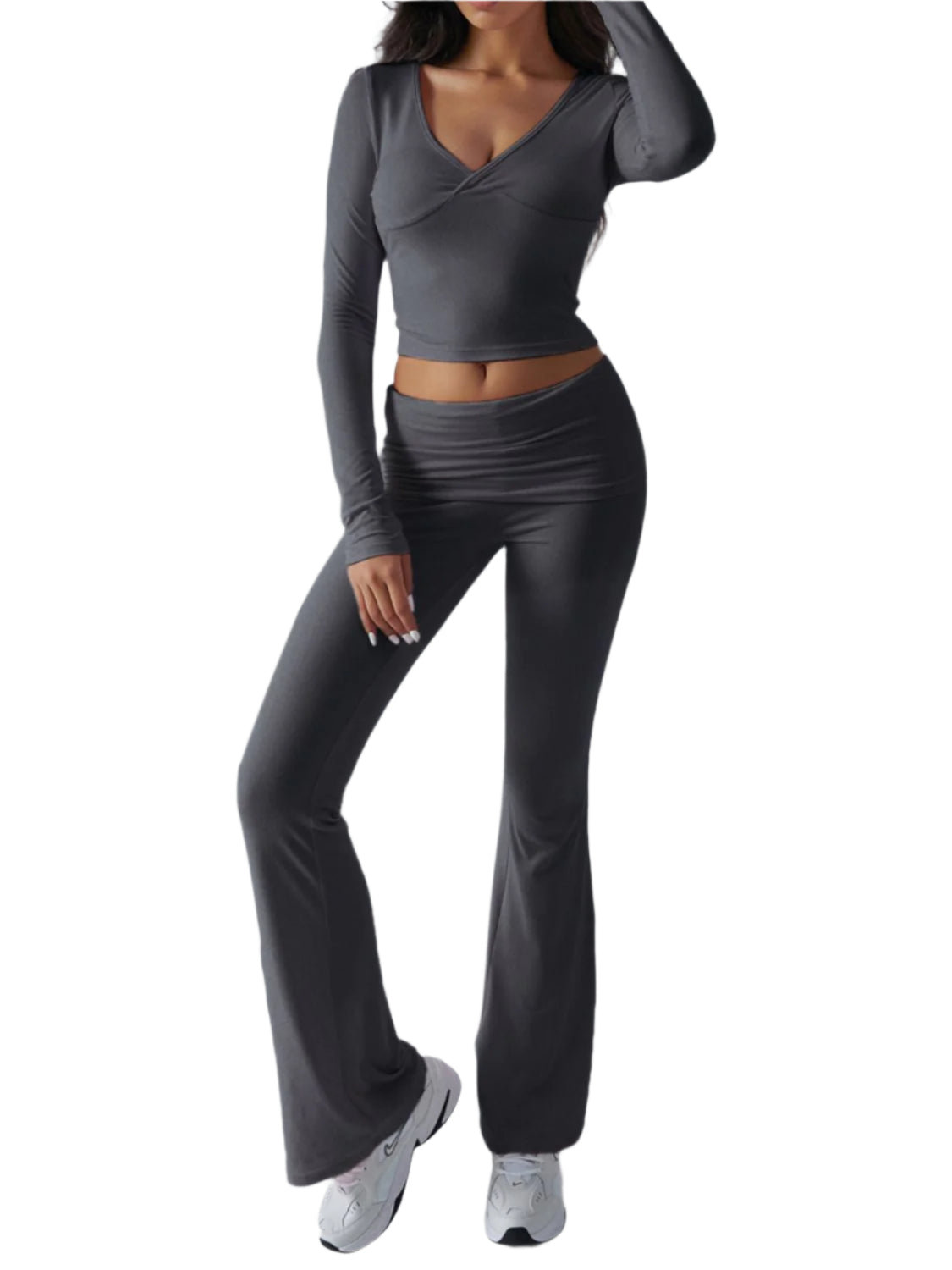 Devine Ruched Long Sleeve Top and Pants Set - Shop Now at Chic Yana's Fashion