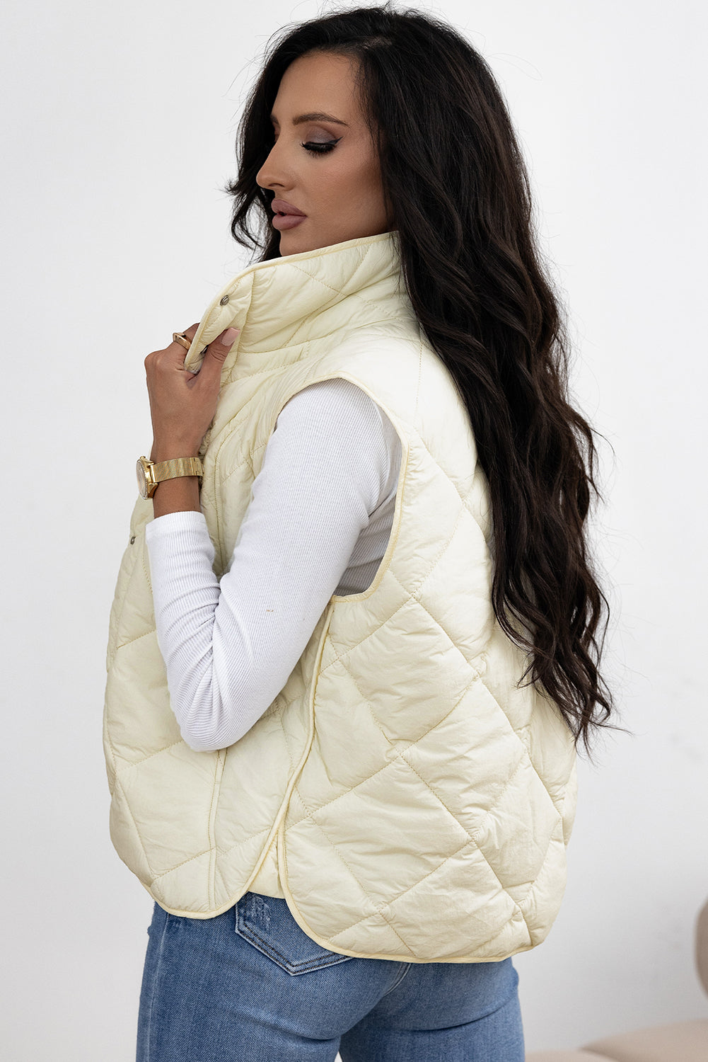 Snap Down Texture Vest Coat with Pockets - Chic Yana’s Fashion