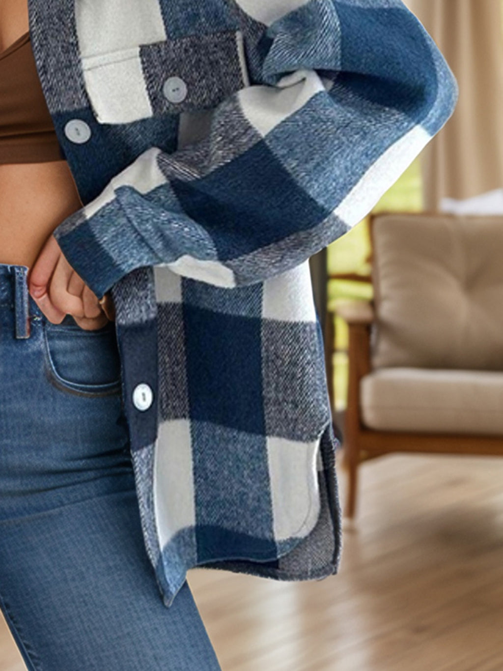 Plaid Button Up Long Sleeve Shacket - Chic Yana’s Fashion