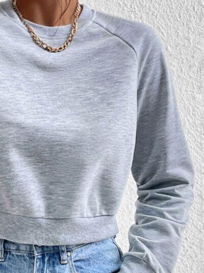 Perfee Raglan Sleeve Round Neck Cropped Sweatshirt - Chic Yana's Fashion