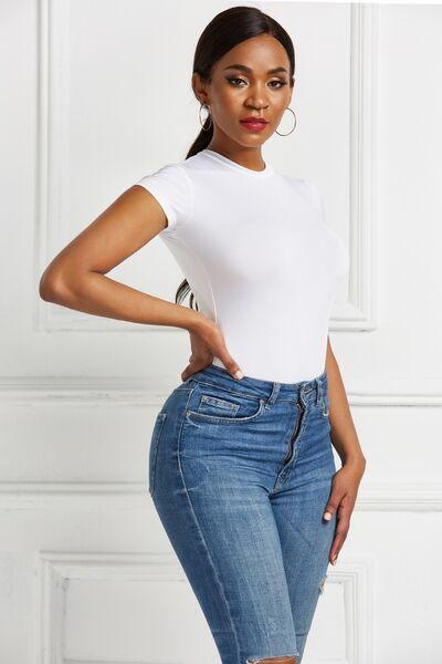 Round Neck Short Sleeve Bodysuit - Chic Yana's Fashion