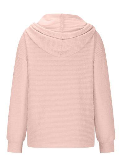 Drawstring Quarter Button Long Sleeve Hoodie - Chic Yana's Fashion