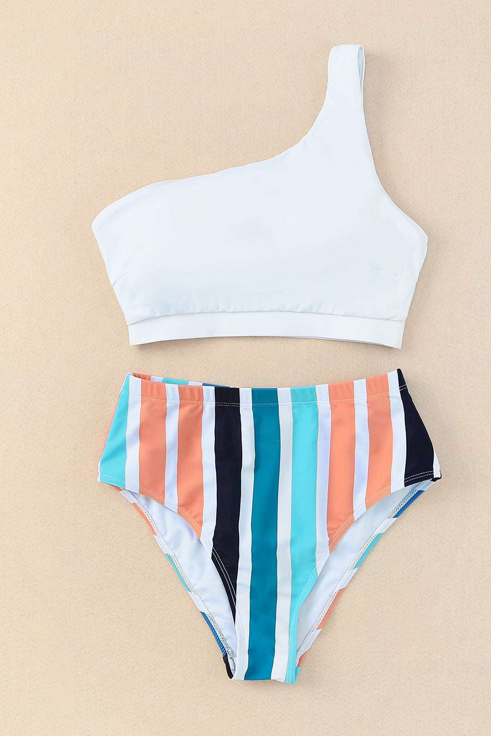 Striped One Shoulder Two Piece Swim Set - Stylish and Trendy Women's Fashion from Chic Yana's Fashion