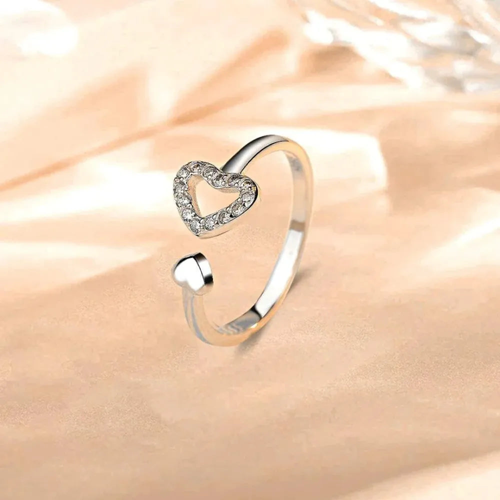 925 Sterling Silver Inlaid Zircon Heart Open Ring - Fashion Jewelry by Chic Yana's Fashion