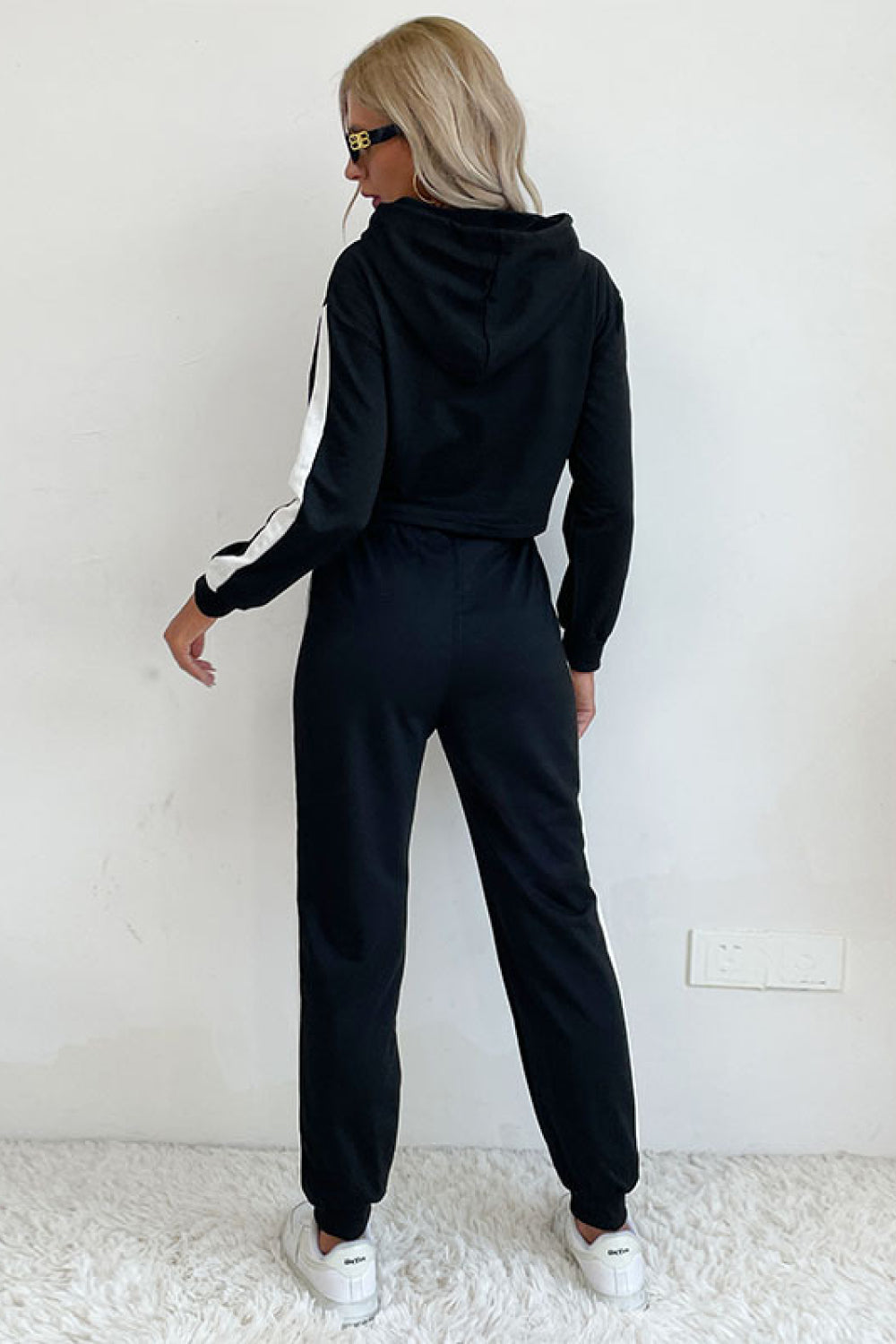 Perfee Side Stripe Cropped Hoodie and Jogger Set – stylish women's fashion from Chic Yana's Fashion